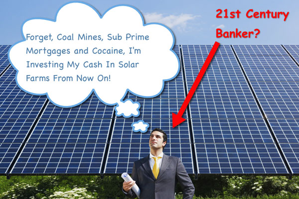 a banker by a solar farm