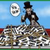 an evil genius pasting demand tariffs to a solar panel