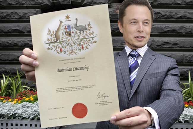 elon musk photoshopped with Australian Citizenship certificate