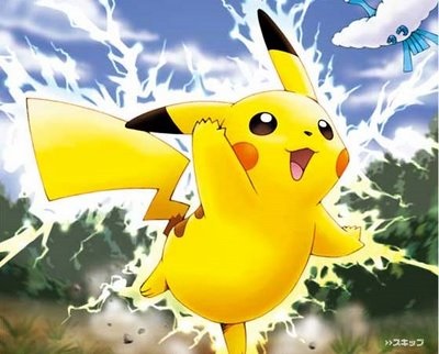 Pikachu surrounded by lightning. 