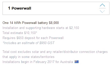 A screenshot taken from Tesla's Australian website today on the 6th of Decemberyroo, 2016.
