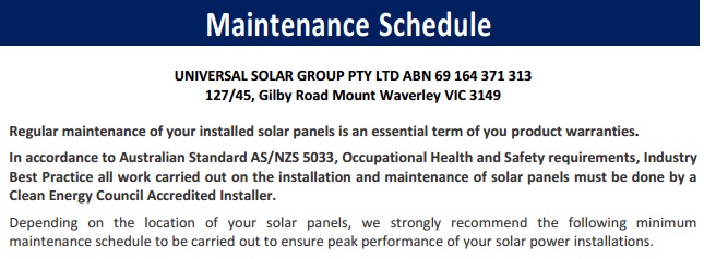 USG Maintenance Schedule