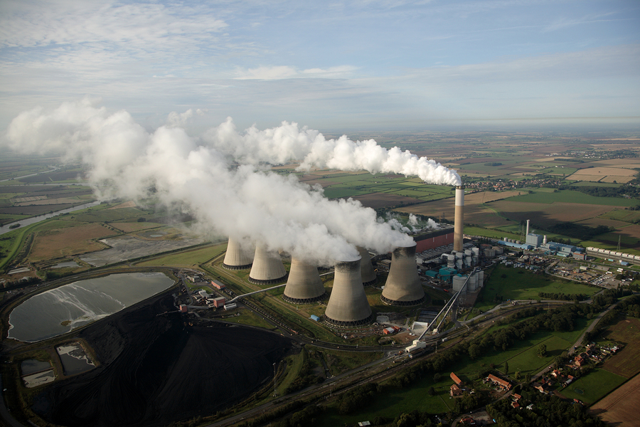 Aerial of cooling towers of the Cotham power station