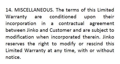 Jinko solar panel warranty