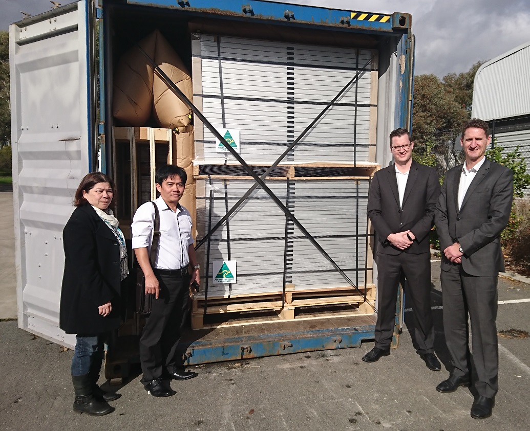 Tindo solar panels in a shipping container