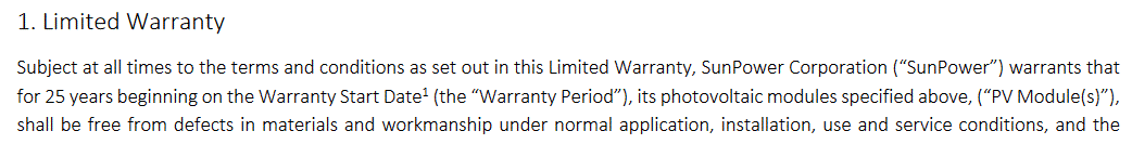 Sunpower panel warranty