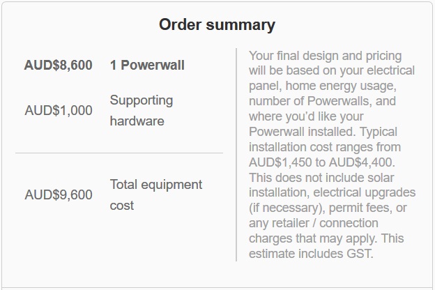 Tesla Powerwall 2 order summary - October