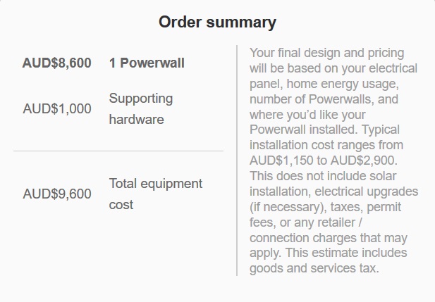 Tesla Powerwall 2 order summary April