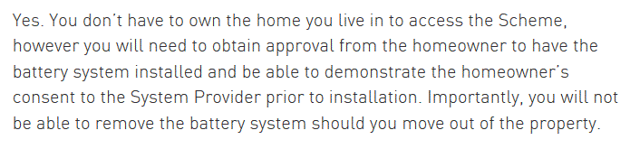 Home battery subsidy and renters