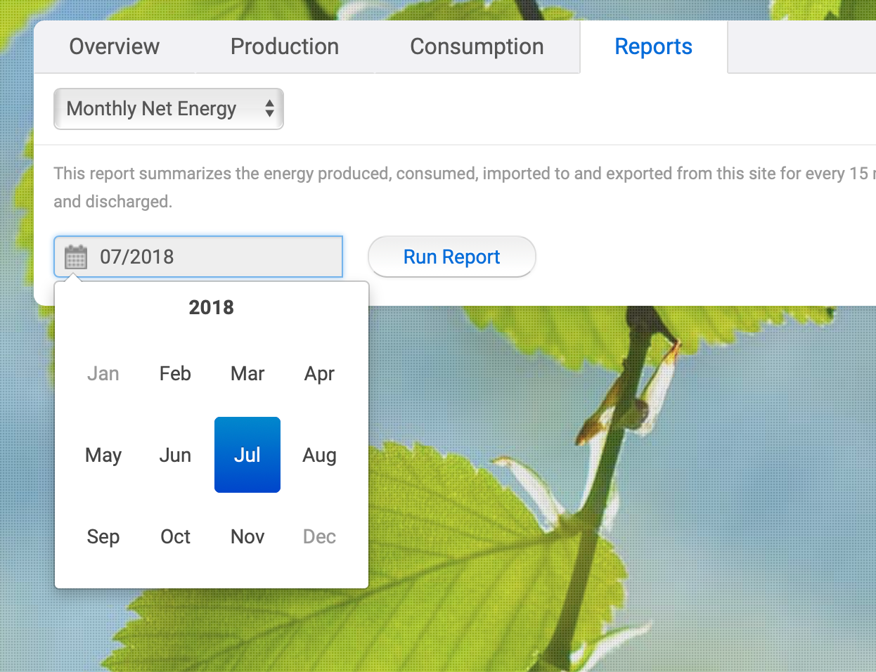 Enlighten - Monthly Net Energy report