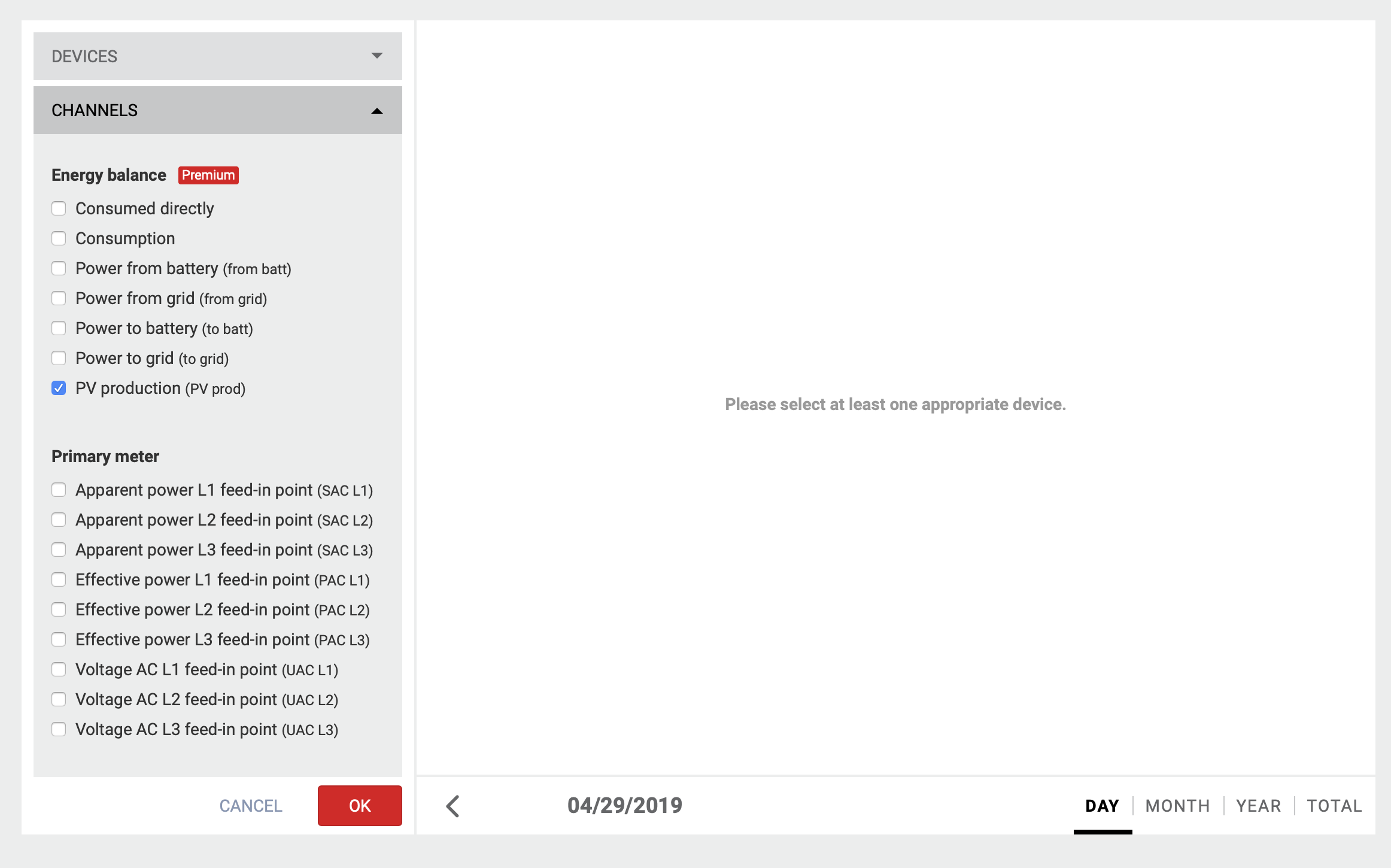 Fronius Solar.Web -select channel