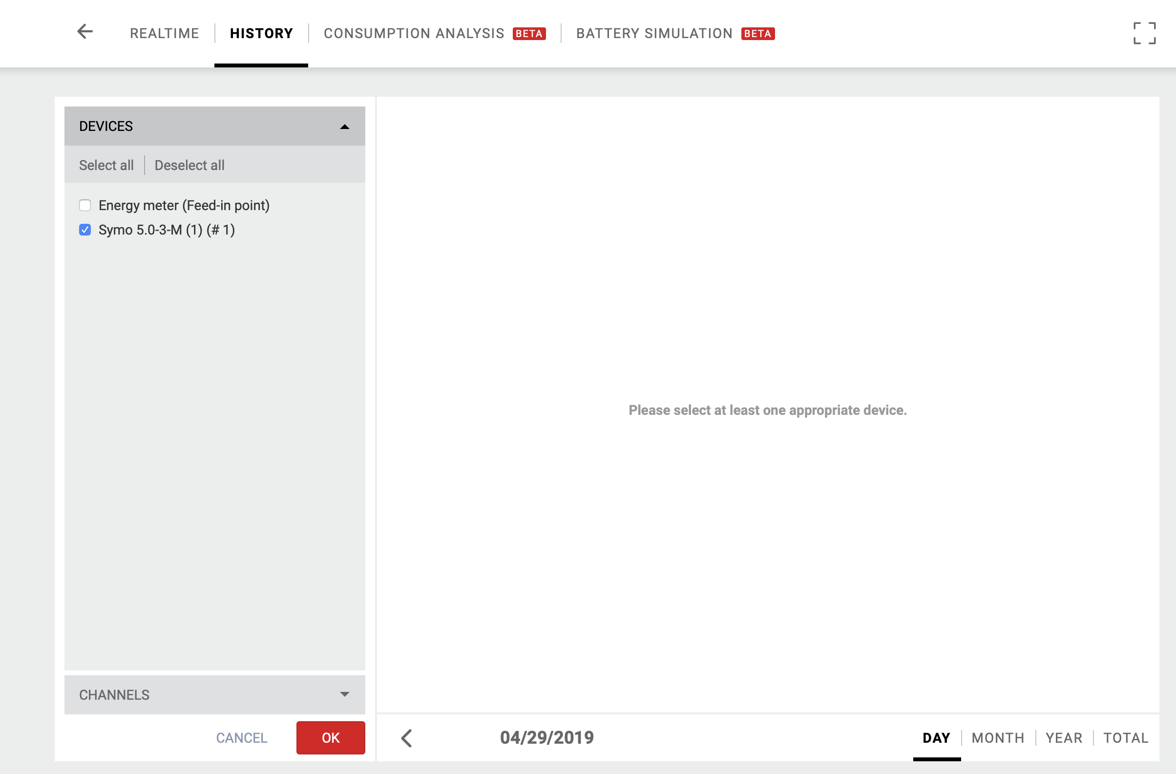 Fronius Solar.Web - select device