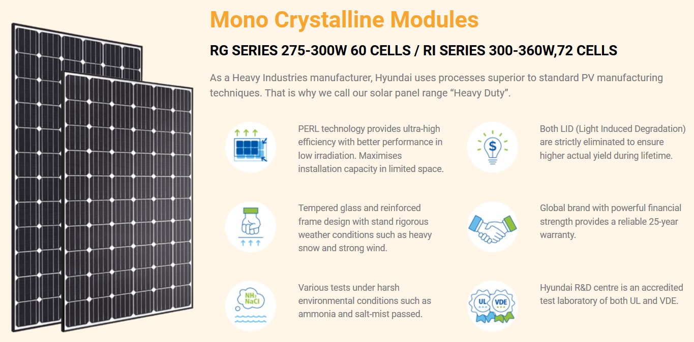 Hyundai monocrystalline solar modules