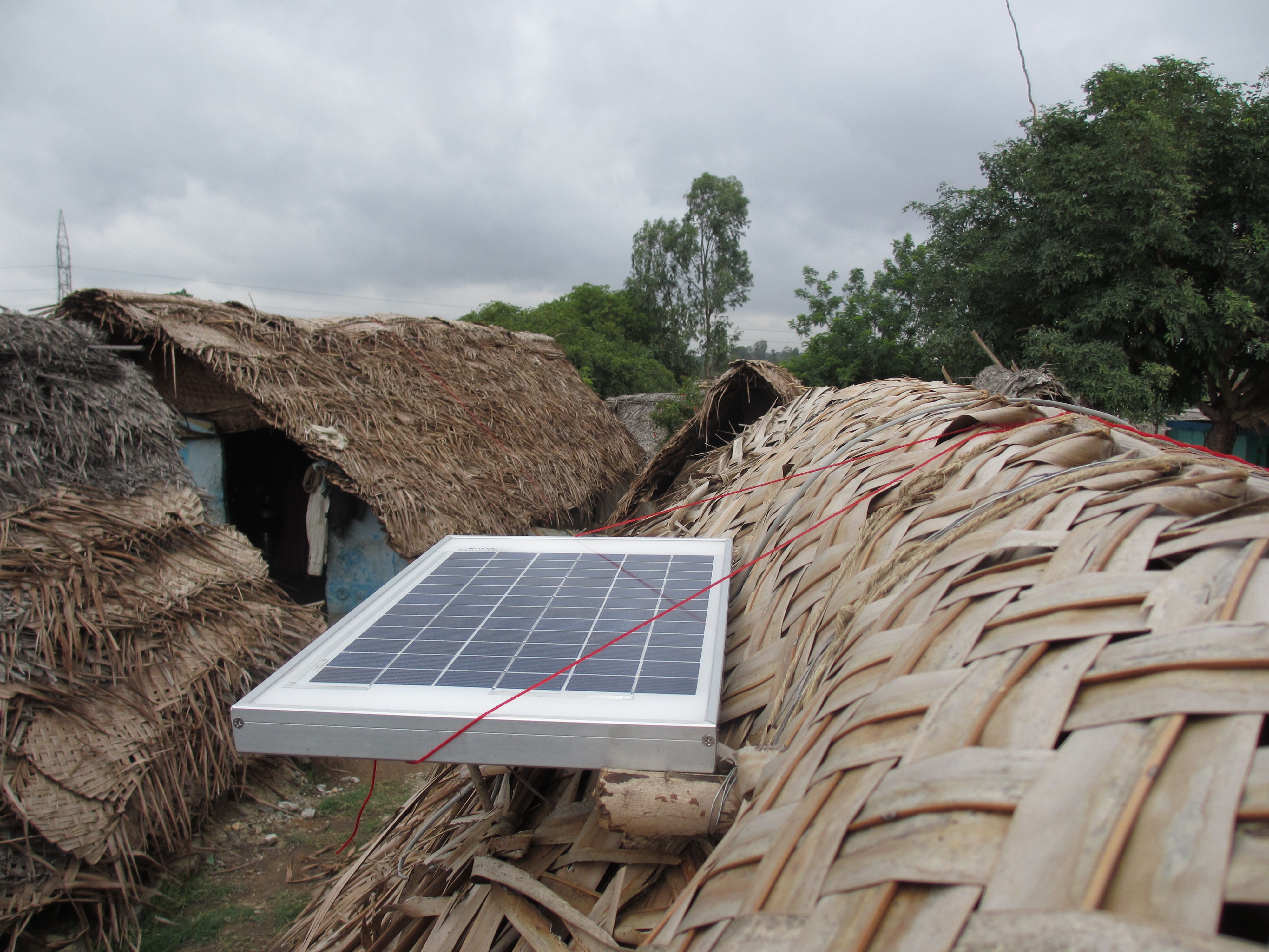 A single 3.3W solar panel on a roof in India