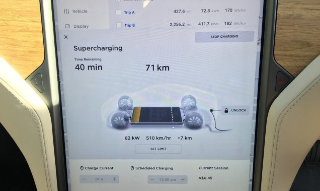Tesla Model S charging display - supercharger
