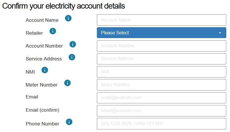 Confirm electricity account details - Victorian Energy Compare website