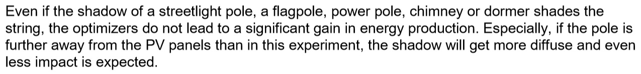 Pole shading and solar panel optimizers