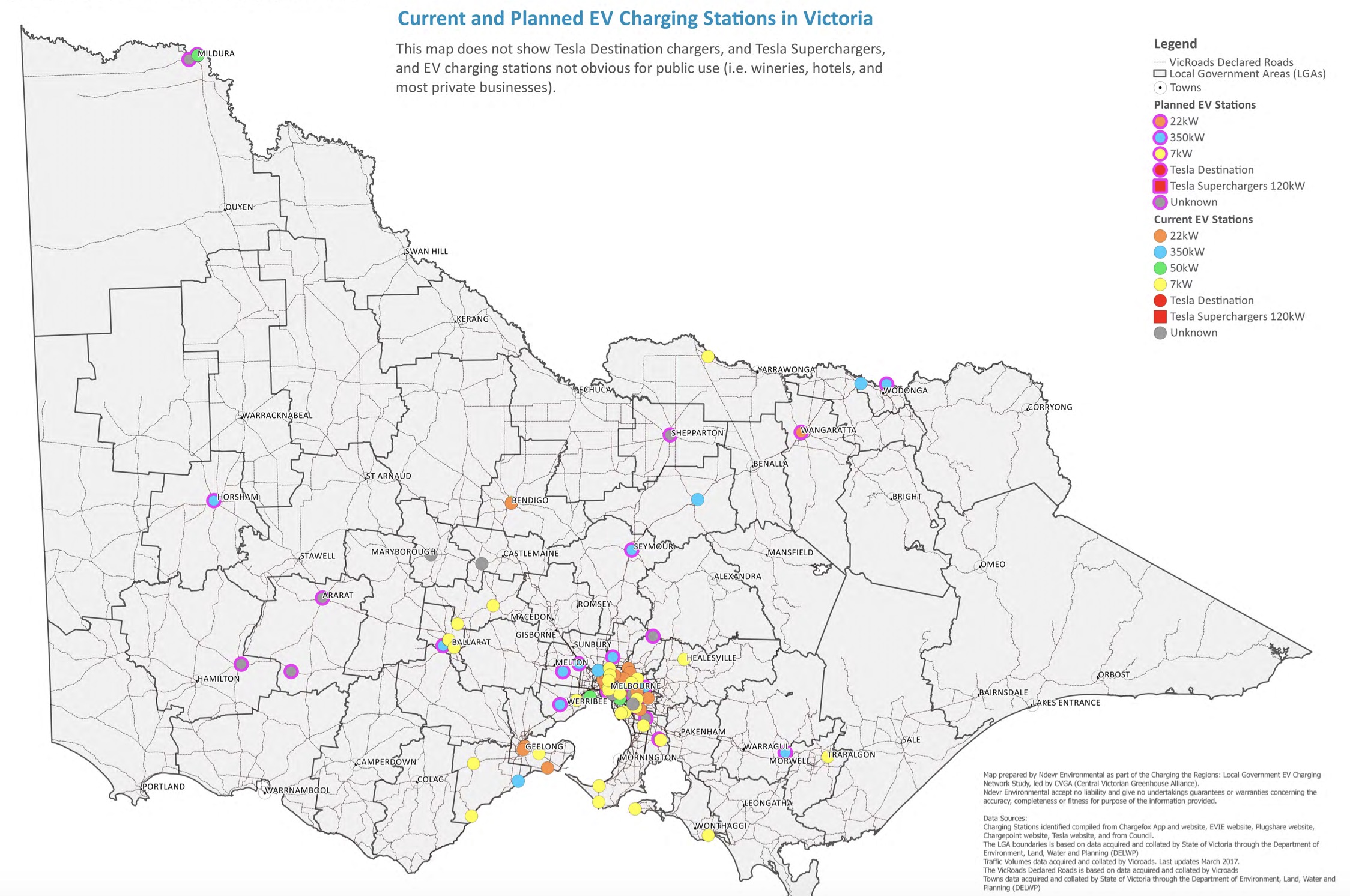 Non-Tesla electric vehicle charging stations in Victoria