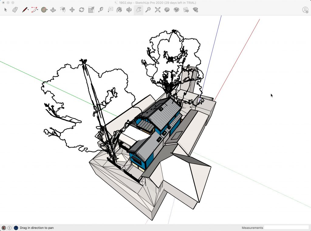 Sketchup sketch model of house and trees