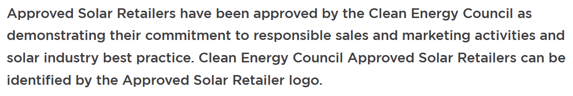 CEC Approved Solar Retailer description