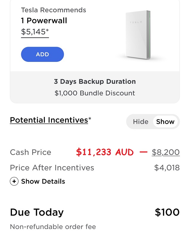 US Tesla Powerwall price - November 2020