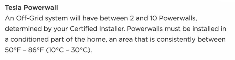 Powerwall temperature specifications