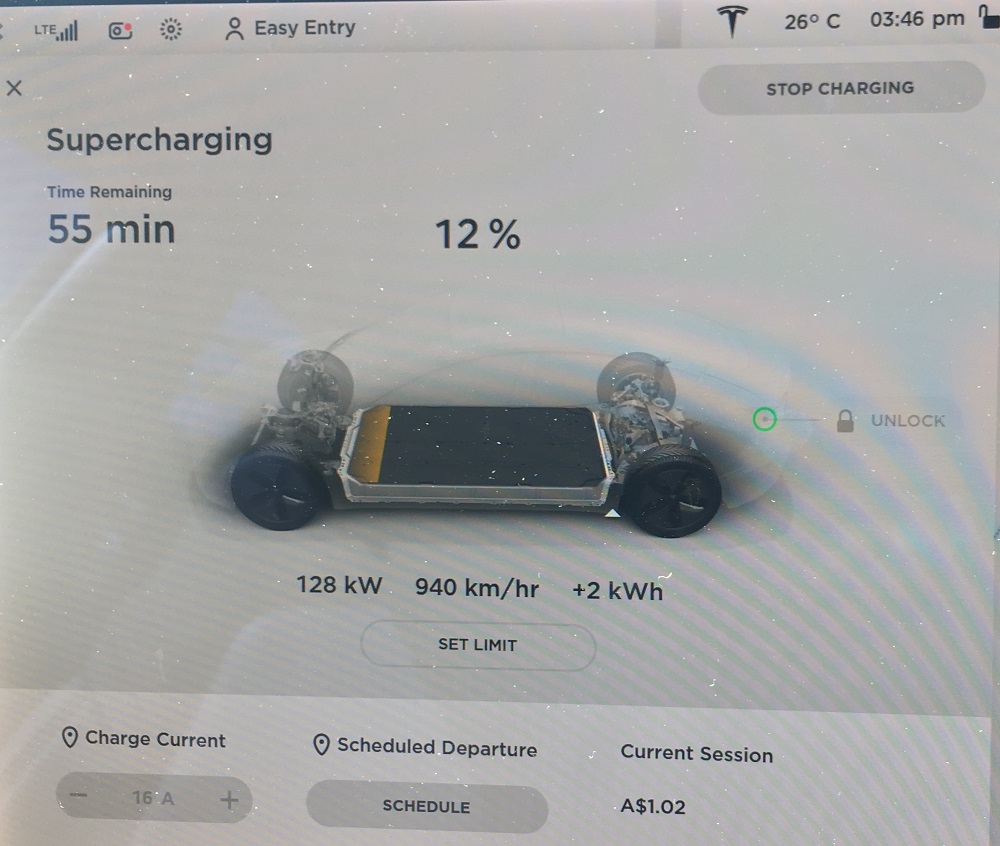 Tesla Model 3 supercharging