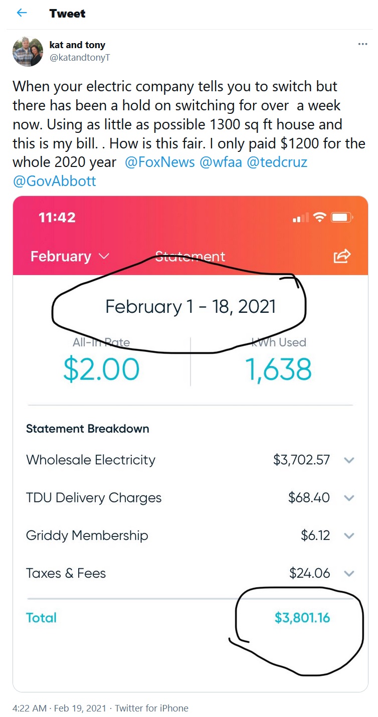 Texas snowstorm electricity bill