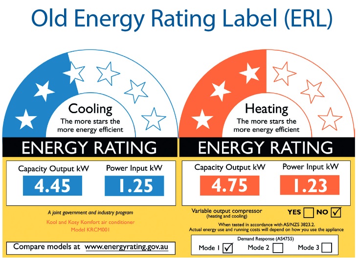 Old energy rating label (ERL)