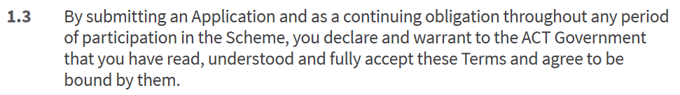ACT Sustainable Household Schemes terms