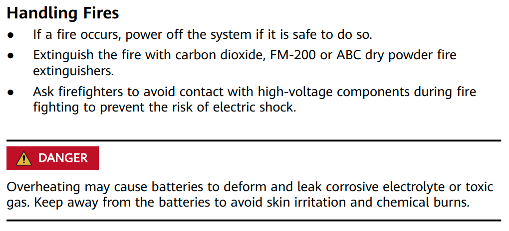 Huawei home battery fire instructions