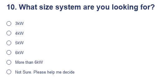 Solar power system size