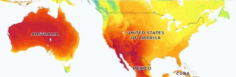 Australia and USA solar radiation insolation