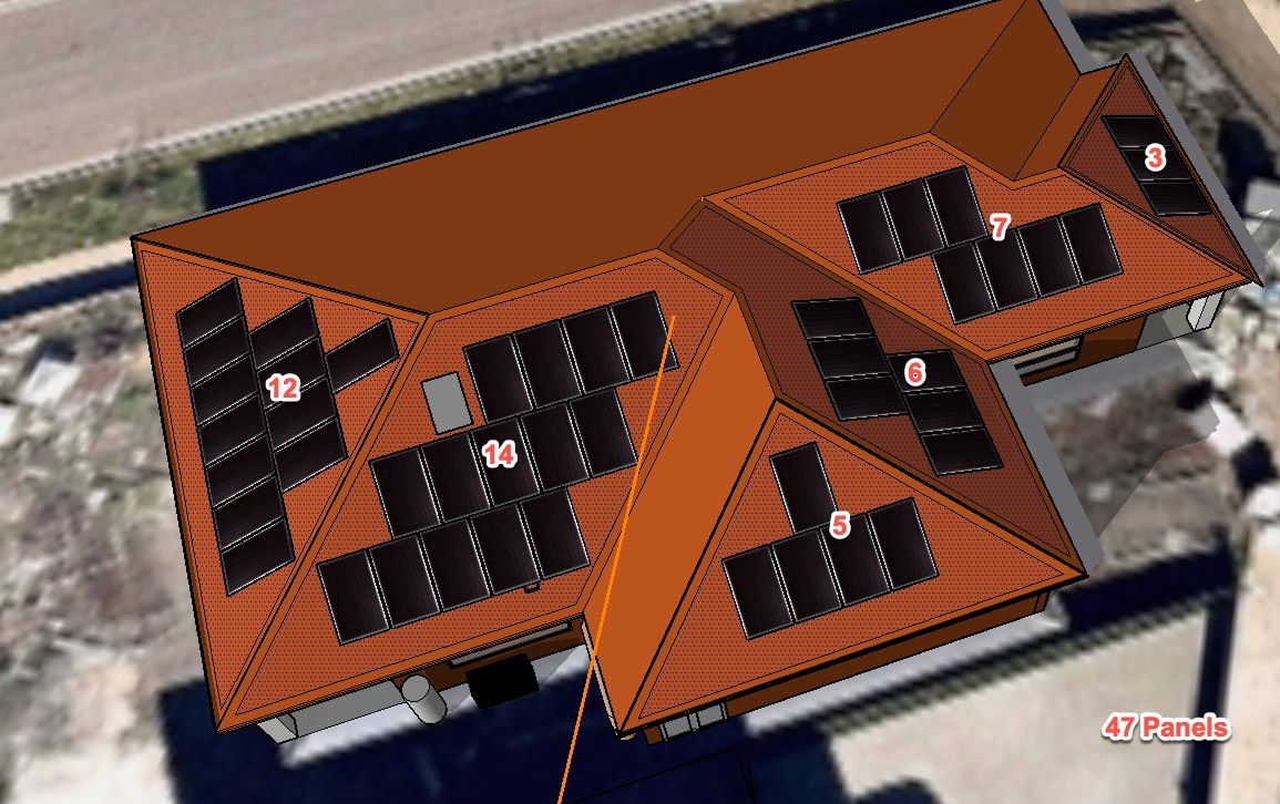 Complicated rooftop solar installation - portrait orientation