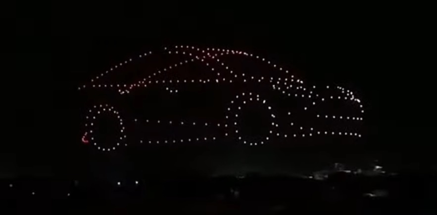 Tesla Cyber Rodeo drone formation 1