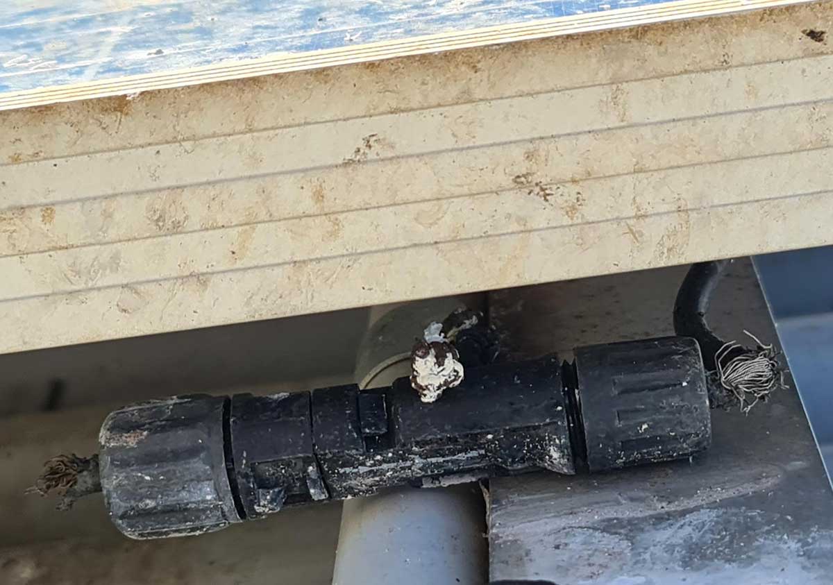 bird damage to solar panel cabling