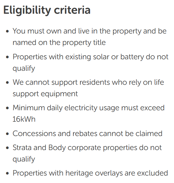 Energy Australia Solar Home Bundle criteria
