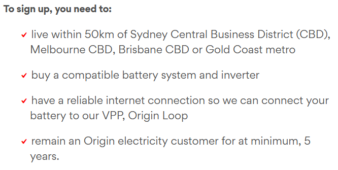 Origin Loop Virtual Power Plant requirements