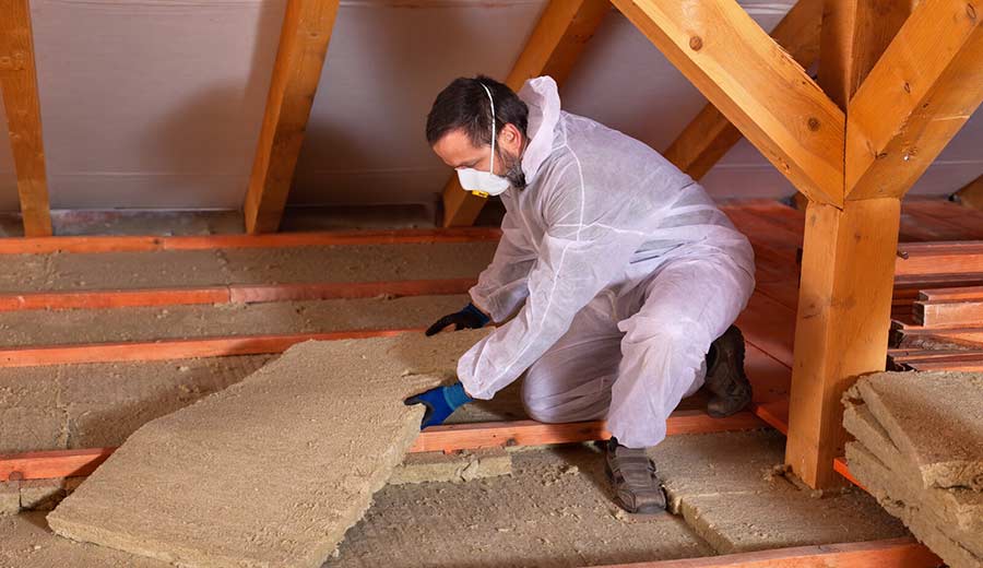 a insulation installer in a roof cavity