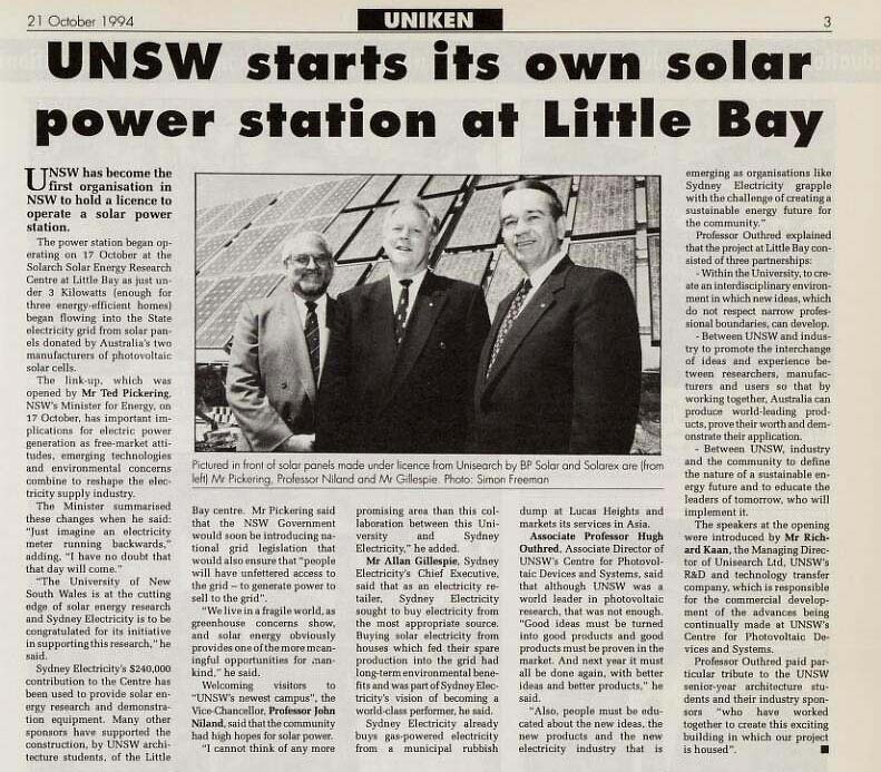 UNSW Little Bay PV power generator article