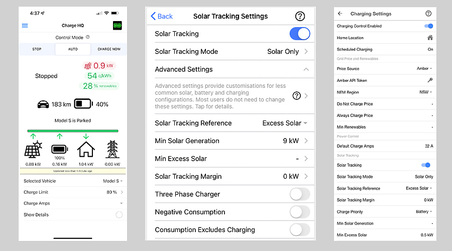 Charge HQ app interface