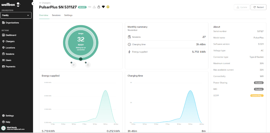 Wallbox Pulsar Plus app screenshot