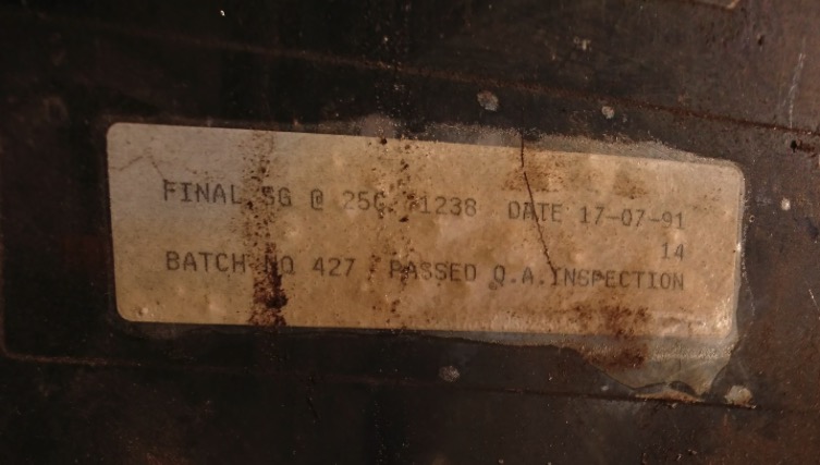 old lead-acid battery label with date