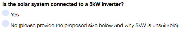 ACT solar rebate application question.  is the solar system connected to a 5kW inverter?