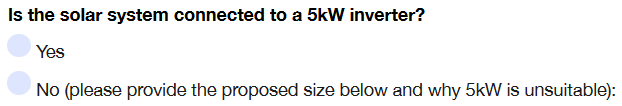 ACT solar rebate application question. is the solar system connected to a 5kW inverter?