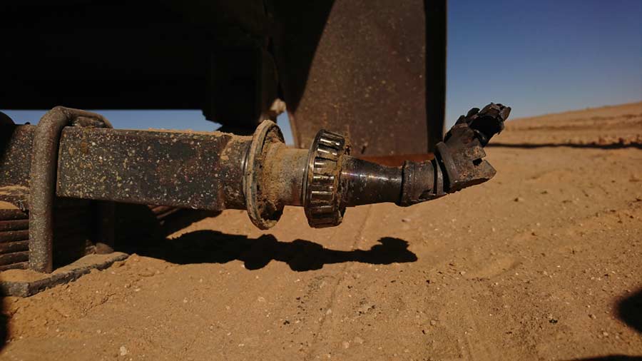 Broken wheel bearing on trailer - in the desert