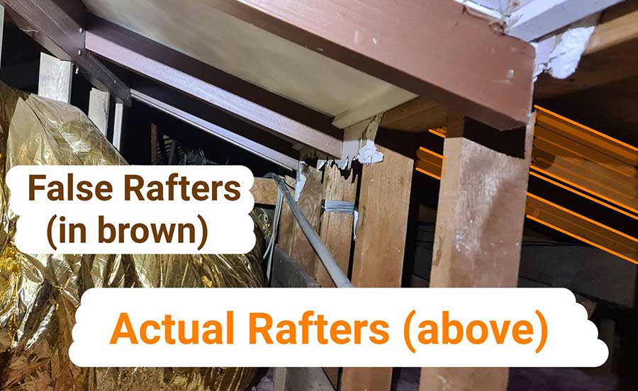 fake rafters covered with conventional ceiling