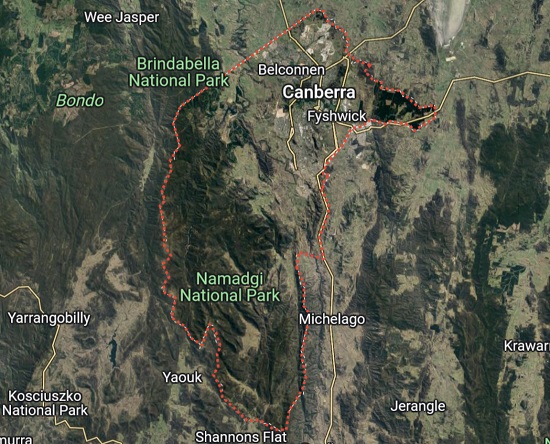 A map of Canberra and the ACT.
