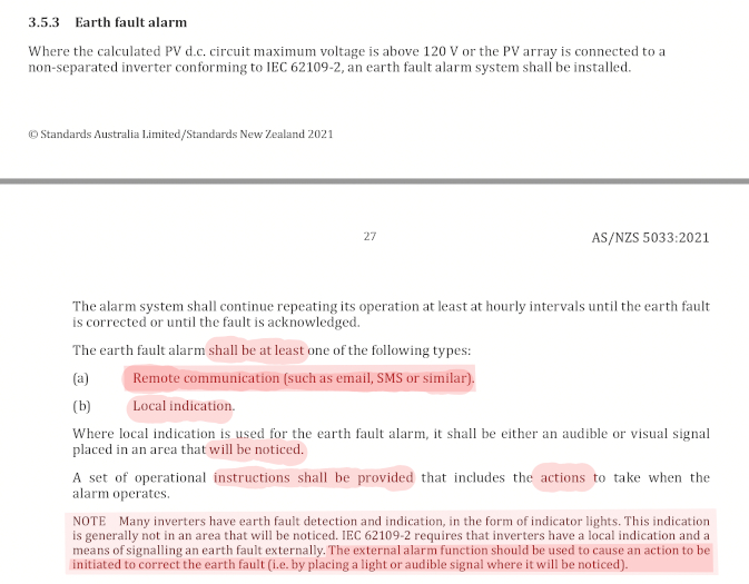 Inverter earth fault alarm standards