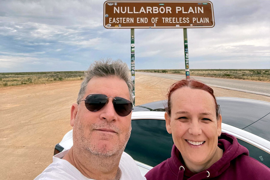 Rob and Sally at Nullarbor Plain landmark